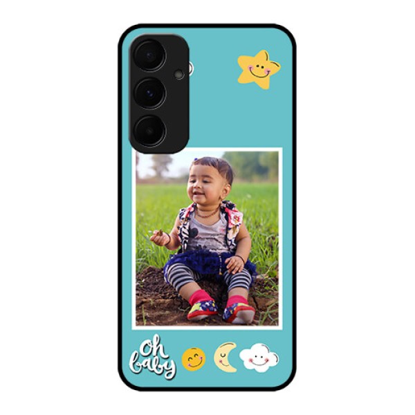 Samsung Galaxy A55 5G Custom Glass Phone Case - Smiley Kids Stars Design Samsung Galaxy A55 5G Custom Glass Phone Case - Smiley Kids Stars Design