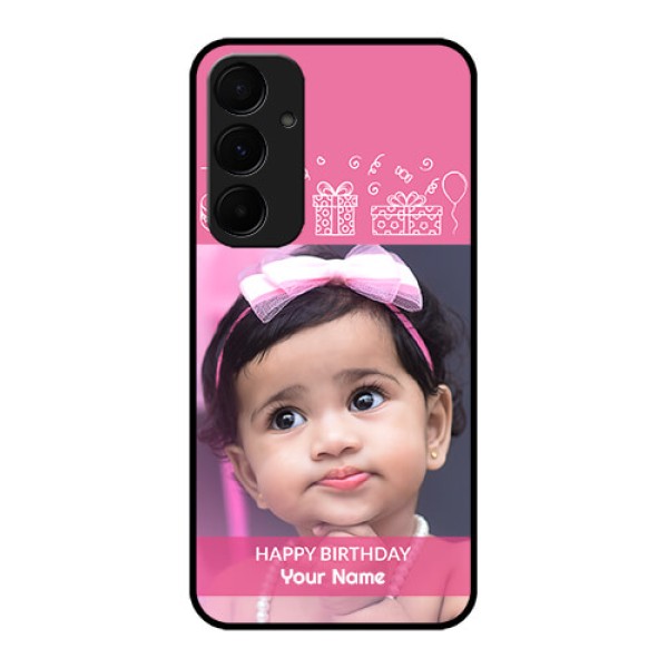 Samsung Galaxy A55 5G Custom Glass Phone Case - With Birthday Line Art Design Samsung Galaxy A55 5G Custom Glass Phone Case - With Birthday Line Art Design