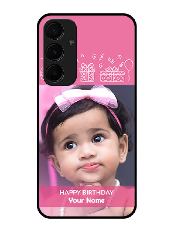 Custom Samsung Galaxy A55 5G Custom Glass Phone Case - With Birthday Line Art Design