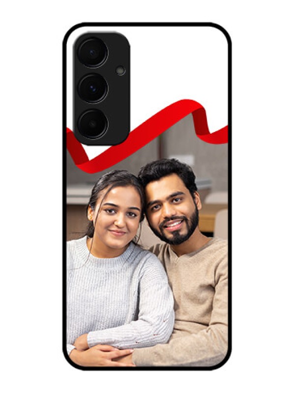 Custom Samsung Galaxy A55 5G Custom Glass Phone Case - Red Ribbon Frame Design