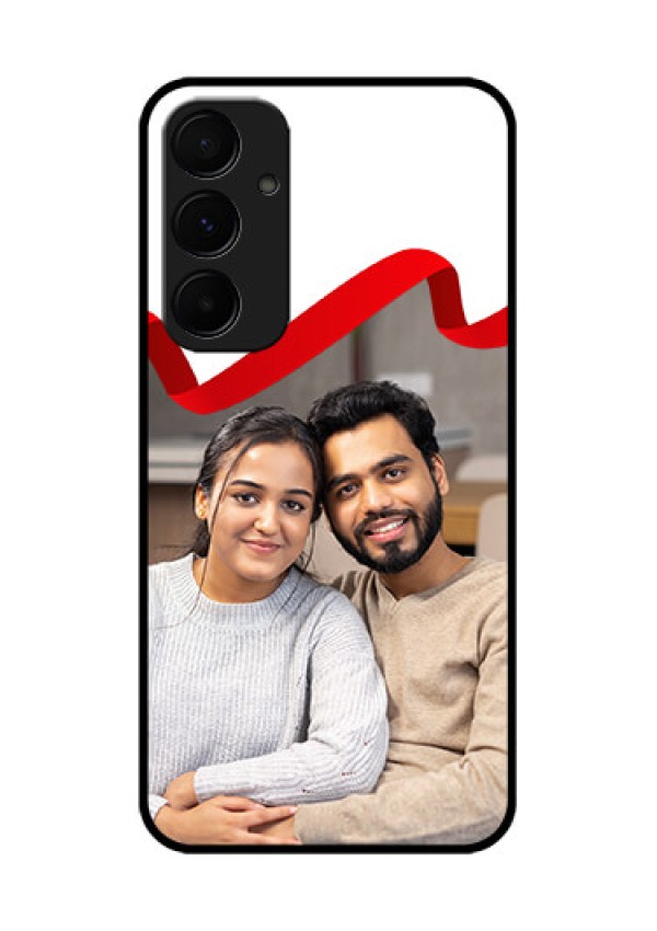 Samsung Galaxy A55 5G Custom Glass Phone Case - Red Ribbon Frame Design