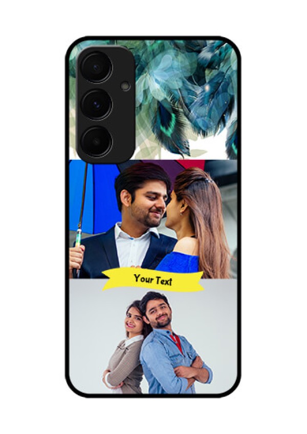 Samsung Galaxy A55 5G Custom Glass Phone Case - Image With Boho Peacock Feather Design