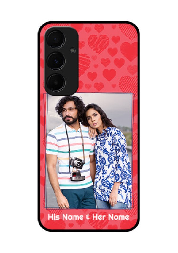 Samsung Galaxy A55 5G Custom Glass Phone Case - With Red Heart Symbols Design