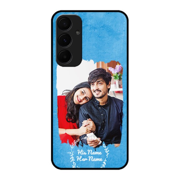Galaxy A55 5G Custom Glass Phone Case - Blue Color Vintage Design Galaxy A55 5G Custom Glass Phone Case - Blue Color Vintage Design