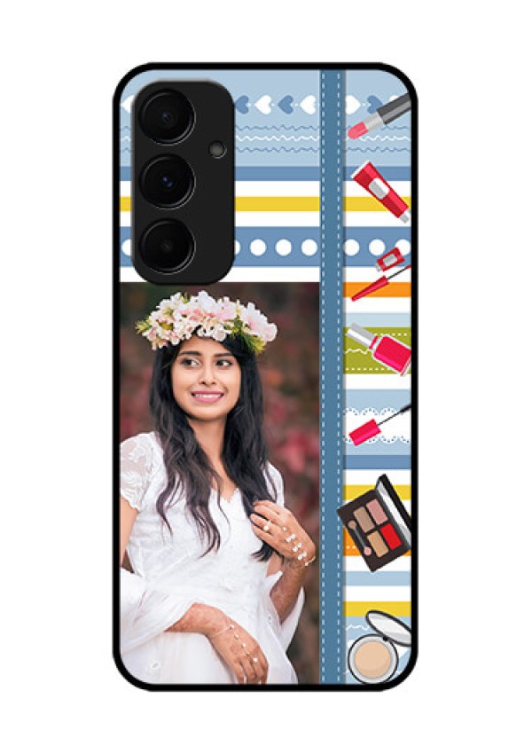 Samsung Galaxy A55 5G Custom Glass Phone Case - Makeup Icons Design