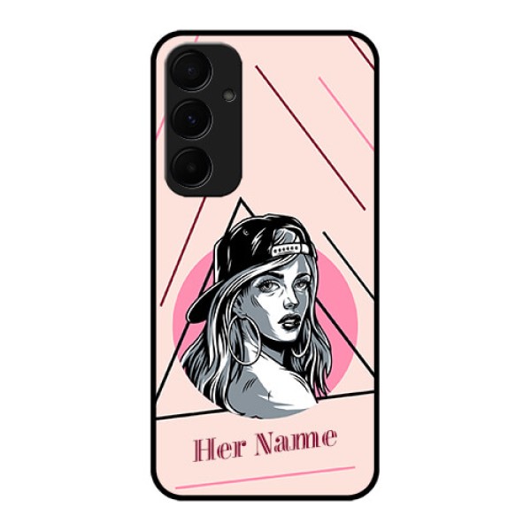 Samsung Galaxy A55 5G Custom Glass Phone Case - Rockstar Girl Design Samsung Galaxy A55 5G Custom Glass Phone Case - Rockstar Girl Design