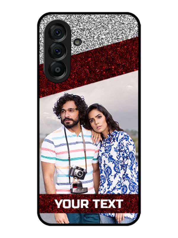 Custom Galaxy A56 5G Custom Glass Phone Case - Image Holder With Glitter Strip Design