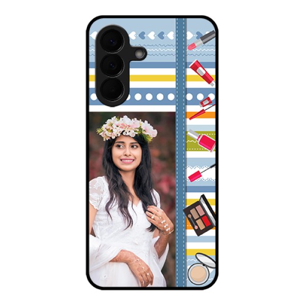 Samsung Galaxy A57 5G Custom Glass Phone Case - Makeup Icons Design Samsung Galaxy A57 5G Custom Glass Phone Case - Makeup Icons Design