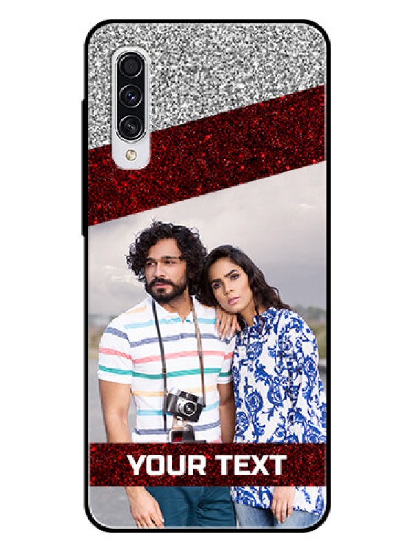Custom Samsung Galaxy A70 Personalized Glass Phone Case  - Image Holder with Glitter Strip Design