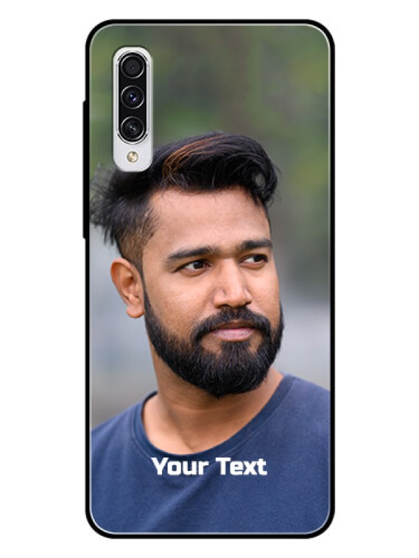 Custom Galaxy A70 Glass Mobile Cover: Photo with Text