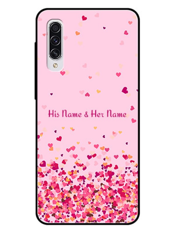 Custom Galaxy A70 Photo Printing on Glass Case - Floating Hearts Design