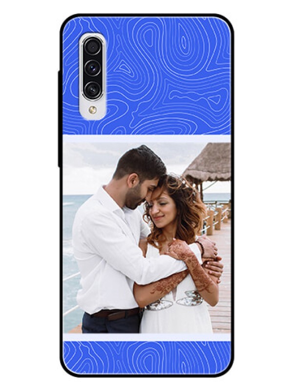 Custom Galaxy A70 Custom Glass Mobile Case - Curved line art with blue and white Design