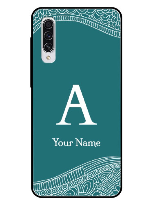 Custom Galaxy A70 Personalized Glass Phone Case - line art pattern with custom name Design