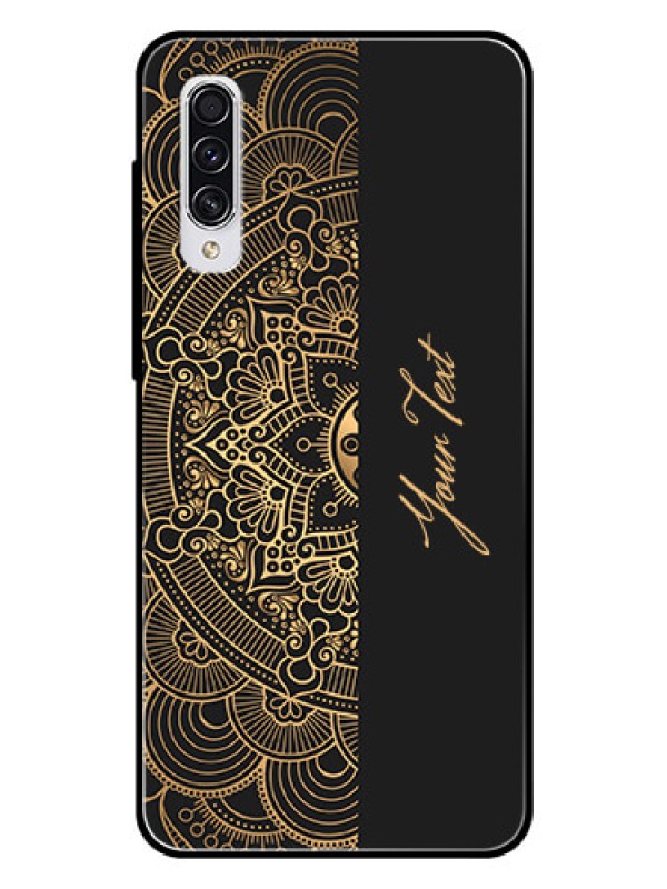 Custom Galaxy A70 Photo Printing on Glass Case - Mandala art with custom text Design