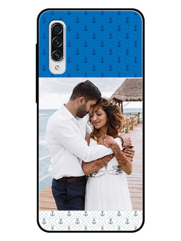 Custom Samsung Galaxy A70s Photo Printing on Glass Case  - Blue Anchors Design