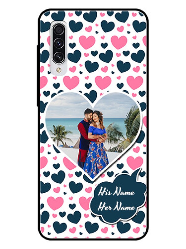 Custom Samsung Galaxy A70s Custom Glass Phone Case  - Pink & Blue Heart Design
