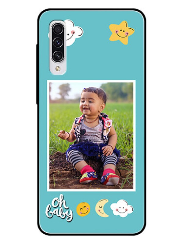 Custom Samsung Galaxy A70s Personalized Glass Phone Case  - Smiley Kids Stars Design