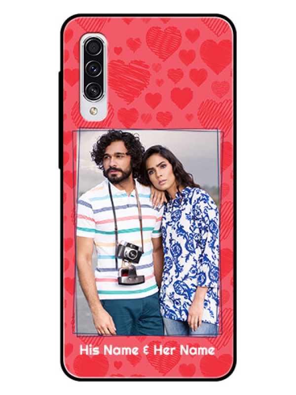 Custom Samsung Galaxy A70s Photo Printing on Glass Case  - with Red Heart Symbols Design