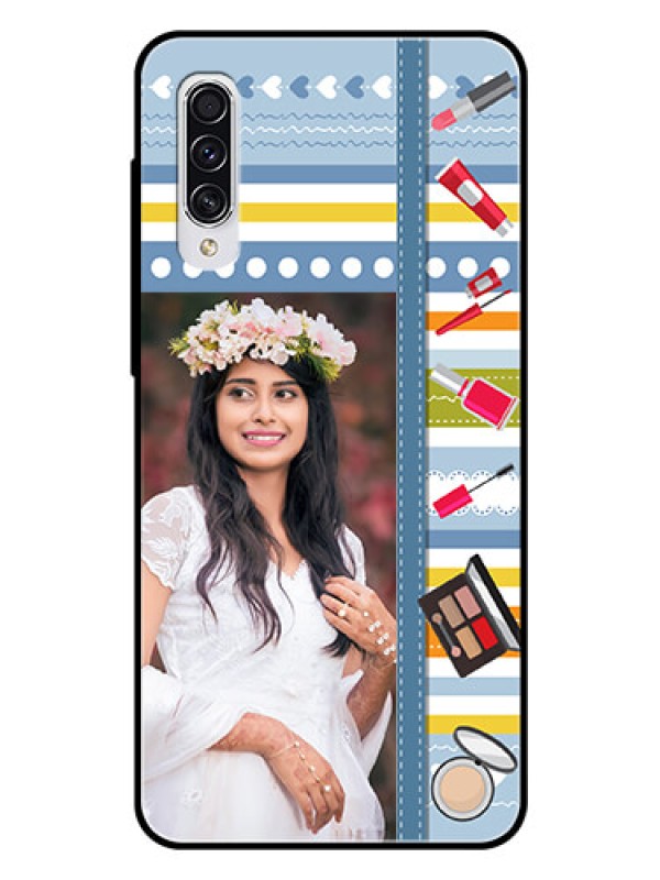 Custom Samsung Galaxy A70s Personalized Glass Phone Case  - Makeup Icons Design