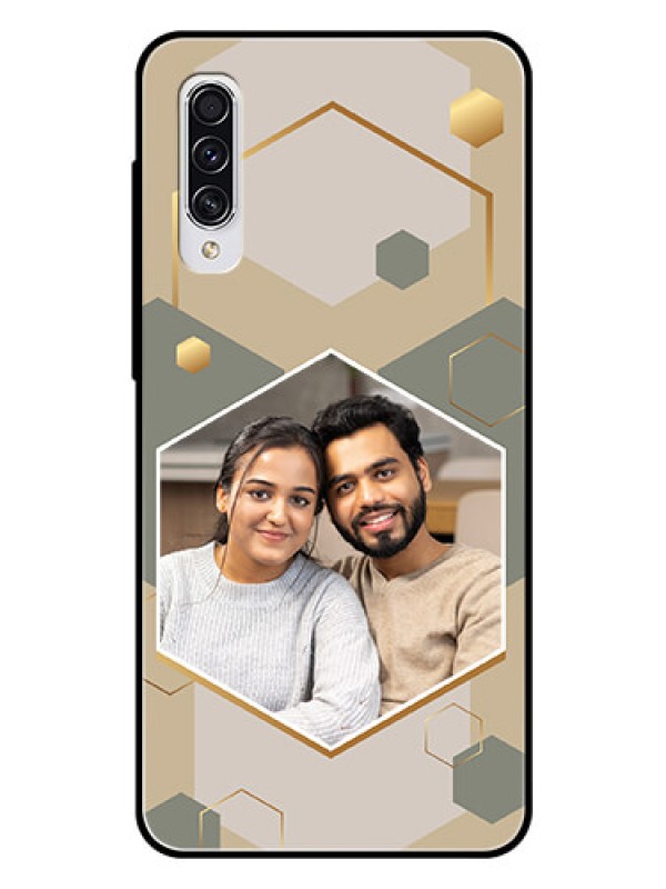 Custom Galaxy A70s Photo Printing on Glass Case - Stylish Hexagon Pattern Design