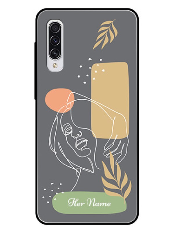 Custom Galaxy A70s Custom Glass Phone Case - Gazing Woman line art Design