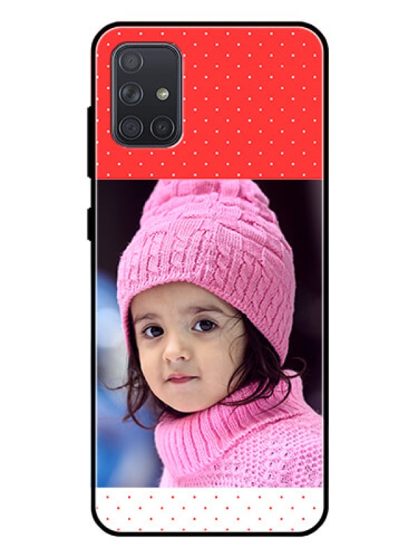 Custom Galaxy A71 Photo Printing on Glass Case  - Red Pattern Design