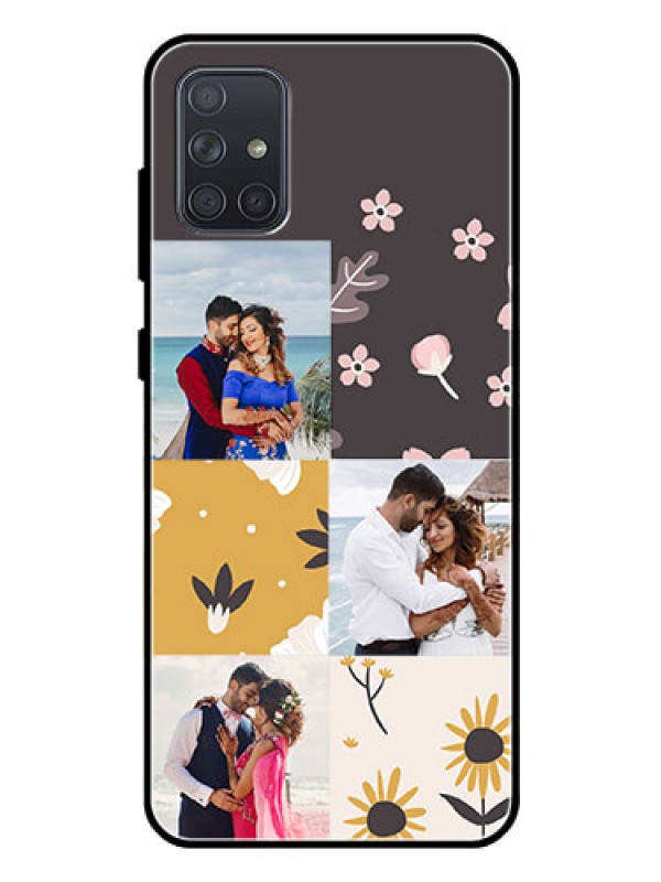 Custom Galaxy A71 Photo Printing on Glass Case  - 3 Images with Floral Design