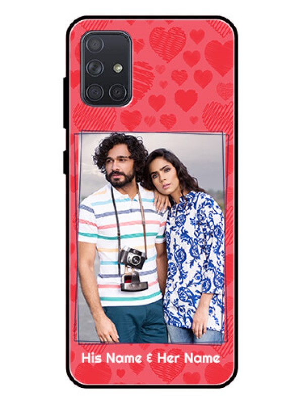 Custom Galaxy A71 Photo Printing on Glass Case  - with Red Heart Symbols Design