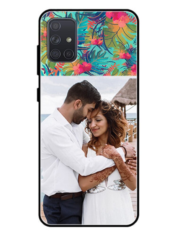 Custom Galaxy A71 Photo Printing on Glass Case  - Watercolor Floral Design