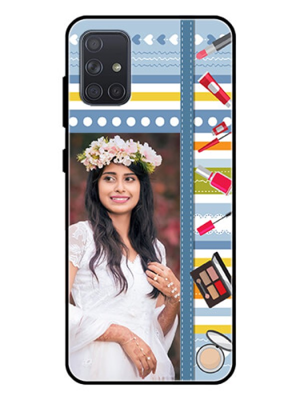 Custom Galaxy A71 Personalized Glass Phone Case  - Makeup Icons Design