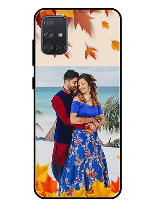 Custom Galaxy A71 Photo Printing on Glass Case  - Autumn Maple Leaves Design