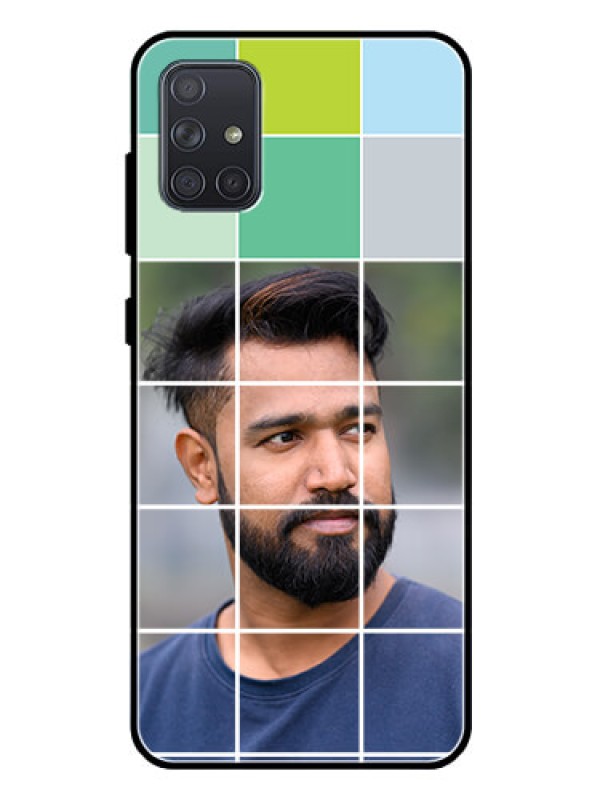 Custom Galaxy A71 Photo Printing on Glass Case  - with white box pattern 