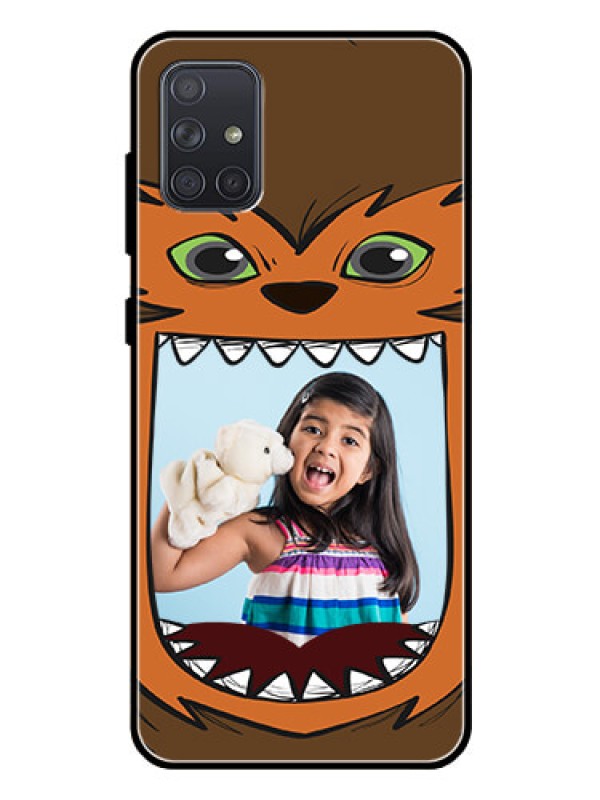 Custom Galaxy A71 Photo Printing on Glass Case  - Owl Monster Back Case Design