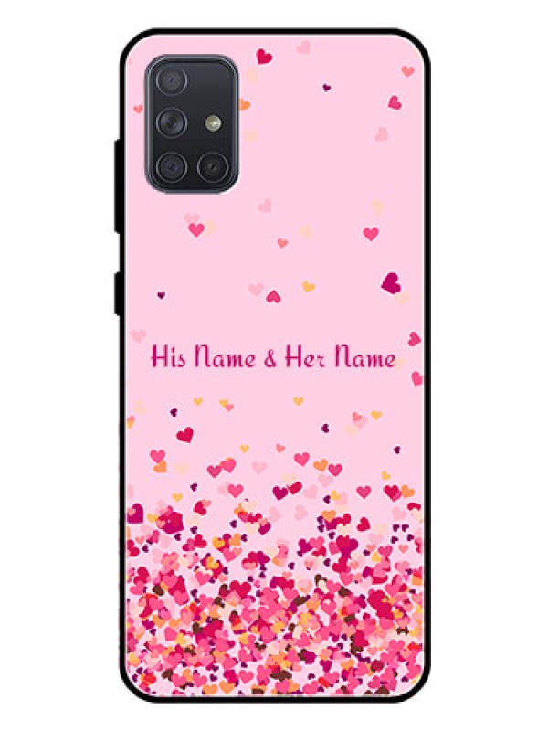 Custom Galaxy A71 Photo Printing on Glass Case - Floating Hearts Design