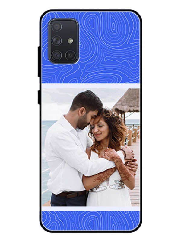 Custom Galaxy A71 Custom Glass Mobile Case - Curved line art with blue and white Design
