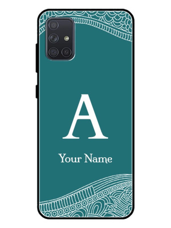 Custom Galaxy A71 Personalized Glass Phone Case - line art pattern with custom name Design
