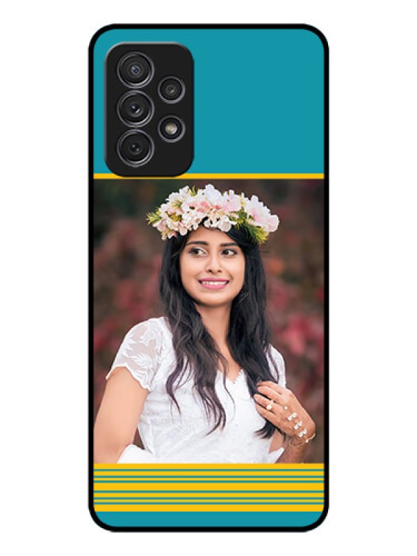 Custom Galaxy A72 Custom Glass Phone Case - Yellow & Blue Design 