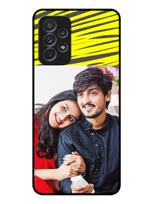 Custom Galaxy A72 Photo Printing on Glass Case - Yellow Abstract Design