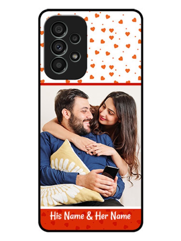 Custom Galaxy A73 5G Custom Glass Phone Case - Orange Love Symbol Design