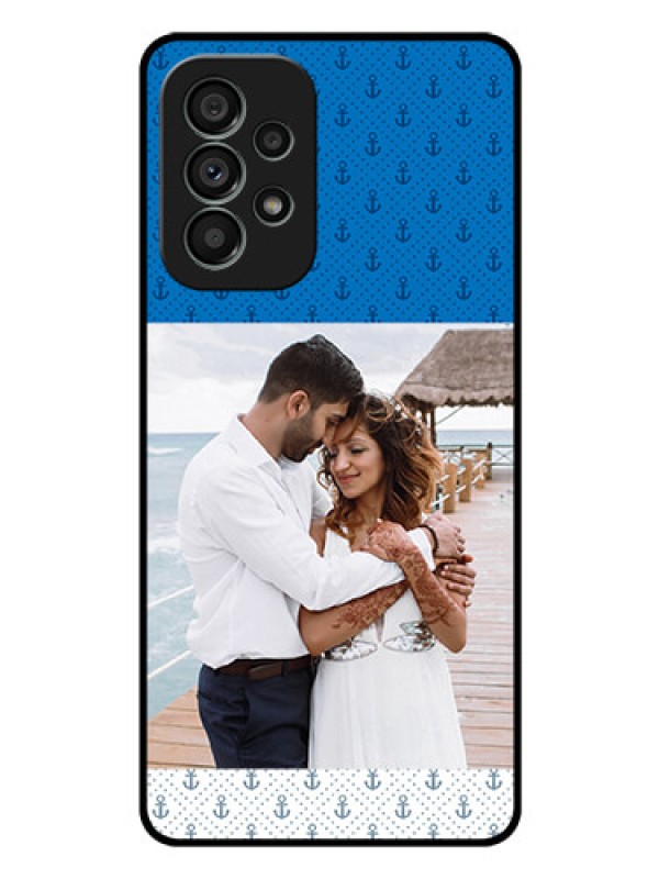 Custom Galaxy A73 5G Photo Printing on Glass Case - Blue Anchors Design