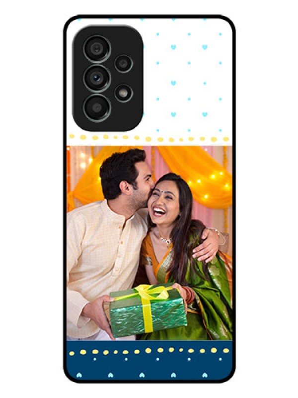 Custom Galaxy A73 5G Personalized Glass Phone Case - White and Blue Abstract Design