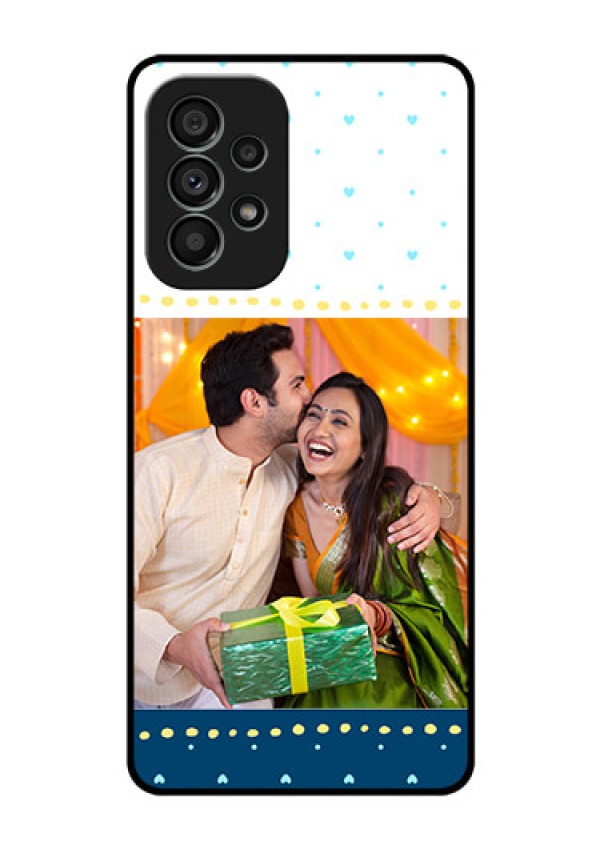 Galaxy A73 5G Personalized Glass Phone Case - White and Blue Abstract Design