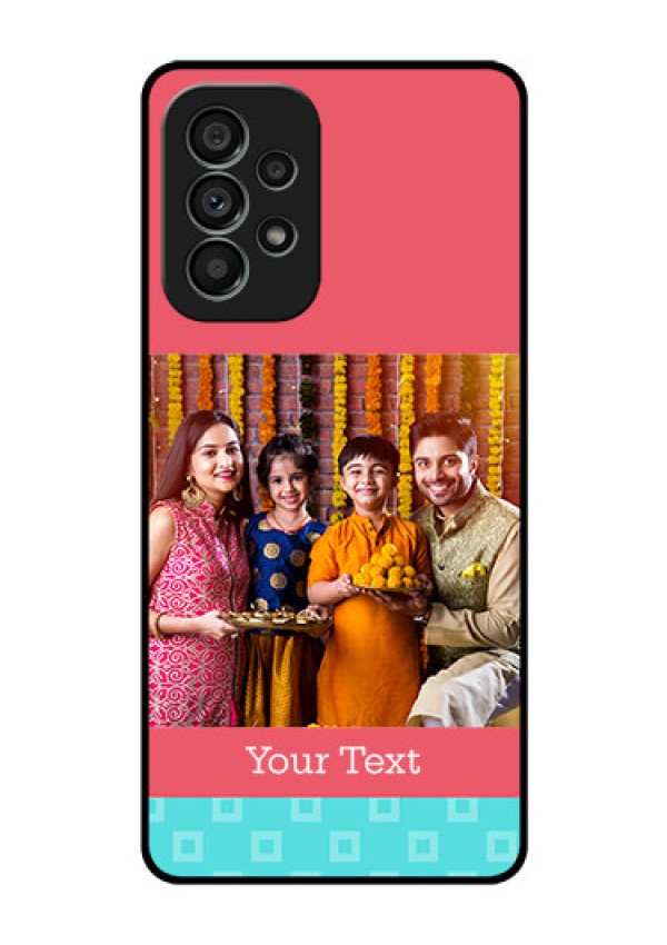 Galaxy A73 5G Personalized Glass Phone Case - Peach & Blue Color Design