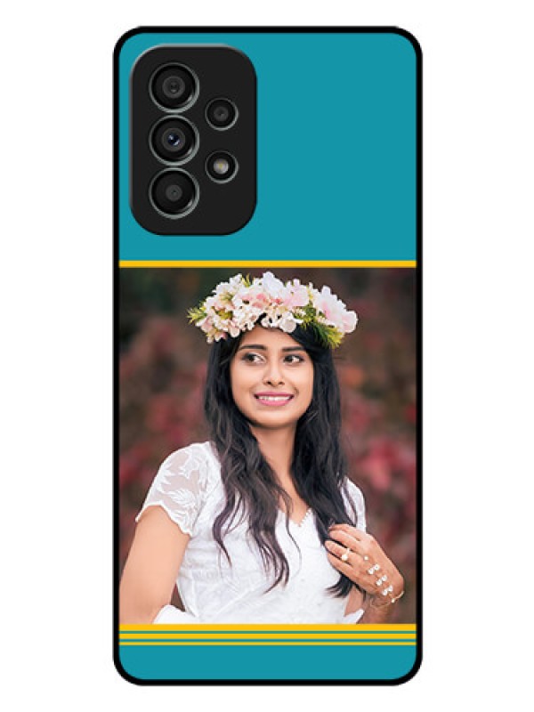 Custom Galaxy A73 5G Custom Glass Phone Case - Yellow & Blue Design