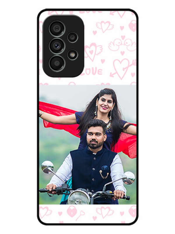 Custom Galaxy A73 5G Custom Glass Mobile Case - Pink Flying Heart Design