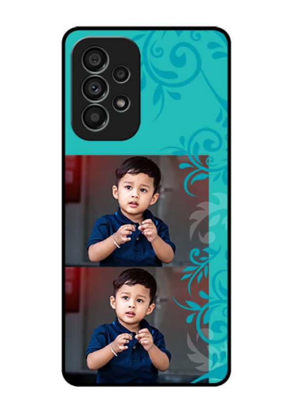 Galaxy A73 5G Personalized Glass Phone Case - with Photo and Green Floral Design
