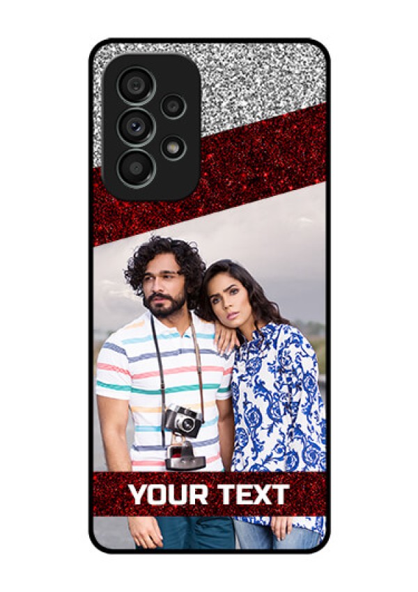 Galaxy A73 5G Personalized Glass Phone Case - Image Holder with Glitter Strip Design