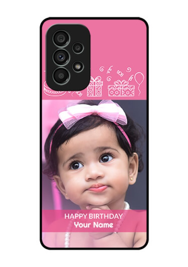 Galaxy A73 5G Photo Printing on Glass Case - with Birthday Line Art Design