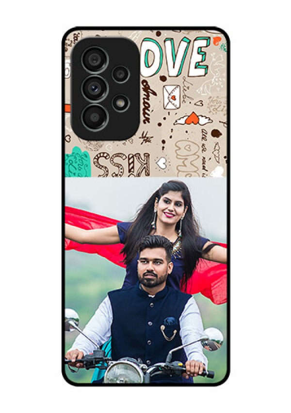 Galaxy A73 5G Custom Glass Phone Case - Love Doodle Pattern