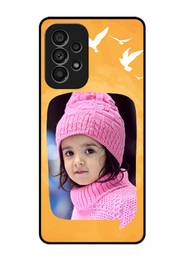 Galaxy A73 5G Personalized Glass Phone Case - Water Color Design with Bird Icons
